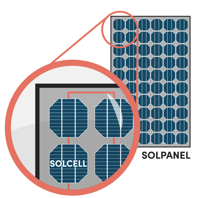 Bild som visar i närbild hur solceller är placerade på en solpanel