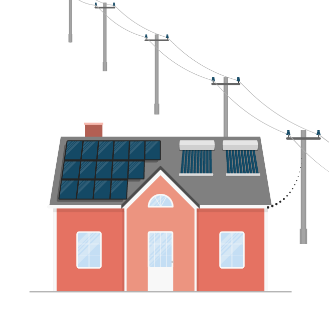 Solceller och solfångare installerade på en villa som använder solenergi för värme och el